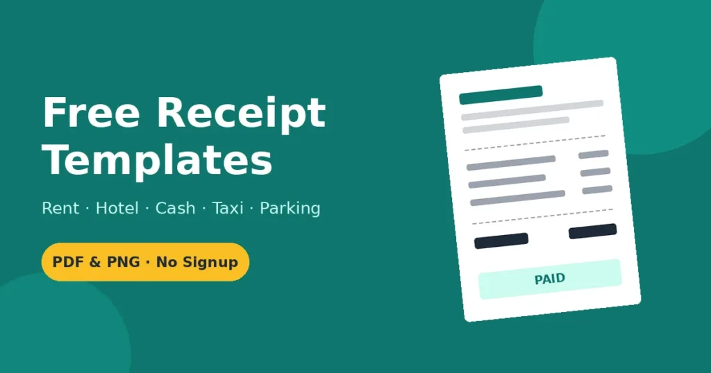 Free receipt templates for rent, cash, hotel, taxi and parking receipts
