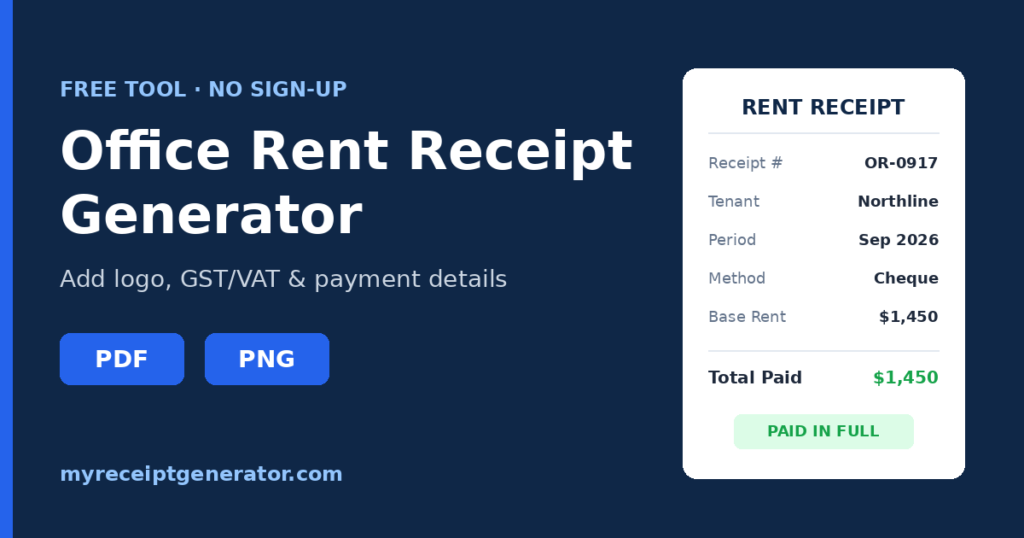 Free office rent receipt generator with PDF and PNG download